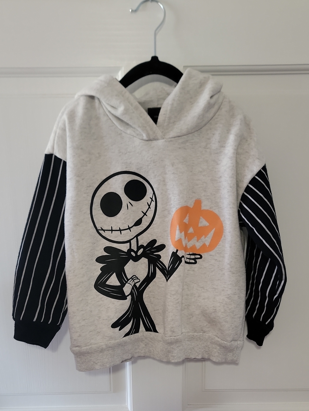 Kids Halloween Hoodie with Jack Skellington Graphic - Gray & Black
